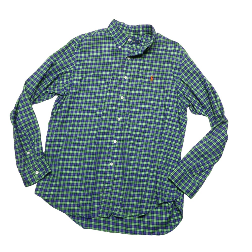 Ralph Lauren Shirt Mens L Green Blue Plaid Long Sleeve Button Front Cotton